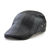 12982 Autumn and Winter Adjustable PU Leather Perforated Peaked Cap, Size:One Size(Black)