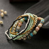 Women Four Seasons Bohemian Multi-layer Beaded Elastic Bracelet(light blue)