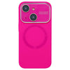For iPhone 14 Large Window Acrylic Glass Lens MagSafe Silicone Phone Case(Rose Red)