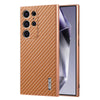 For Samsung Galaxy S23 Ultra 5G AZNS Electroplated Edge Carbon Fiber Texture Phone Case(Brown)