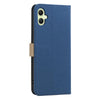 For Samsung Galaxy A06 Splicing Color Hollow Flower Pattern RFID Leather Phone Case(Dark Blue)