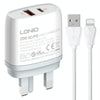 LDNIO Q229 QC3.0 / PD20W USB + Type-C Fast Charger with 1m USB to 8 Pin Cable, Plug Type:UK Plug(White)