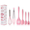 6 in 1 Silicone Kitchenware Slotted Spatula Scraper Egg Beater Brush Food Clip Set(Pink)