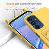 For Samsung Galaxy M14 4G Integrated Card Bag Solid Color Liquid Silicone Phone Case with Lanyard(Yellow)