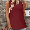 Women Spring Summer Round Neck Printed Vest T-Shirt Top, Size: M(Wine Red)