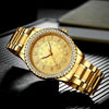 FNGEEN S777 Men Gold-Plated Diamond Zodiac Pattern Quartz Watch(Leather Brown Belt)