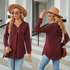 Autumn Winter V-Neck Loose Long Sleeve Hooded Sweatshirt Women Outerwear, Size: S(Burgundy)
