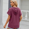 Ladies Summer Hooded Button Loose Short Sleeve T-Shirt Blouse, Size: XXL(Wine Red)