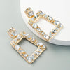 1 Pair Hollow Geometric Square Earrings Alloy Inlaid Color Rhinestone Earrings(White)