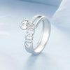S925 Sterling Silver Platinum-plated Double-layer Chain Heart-shaped Ring, Size: 7(BSR572)