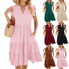 Butterfly Sleeve Layered Hem Dress V-Neck Loose Waist-Cinching Patchwork Dress, Size: L(Black)