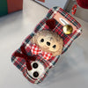 For iPhone 15 Pro Plaid 3D Plush Doll Silicone Phone Case(Bear)