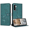 For Samsung Galaxy A36 5G Embossed Kitten Phone Leather Case with Lanyard(Dark Green)