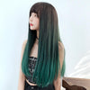 Gradient Color Long Straight Hair Wig Female Chemical Fiber Headgear Simulation Hair(Malachite Green Gradient 65CM)