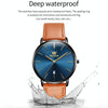 OLEVS 5869 Men Business Waterproof Genuine Leather Strap Quartz Watch(Blue Black Brown)