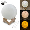 Customized Touch Switch 3-color 3D Print Moon Lamp USB Charging Energy-saving LED Night Light with Wooden Holder Base, Diameter:20cm