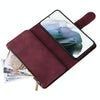 For Samsung Galaxy S22+ 5G Multifunctional Frosted Zipper Wallet Leather Phone Case(Wine Red)