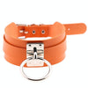 European and American Harajuku PU Leather Silver Single Ring Collar Wide Street-Snap Nightclub O-shaped Choker Necklace(Orange)