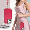 For iPhone 12 Double Flap Zipper RFID Leather Phone Case with Short Lanyard(Red)