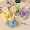 1pair Children Mesh Ball Butterfly Ribbon Hair Bands Ponytail Rubber Band Headband Hair Accessories(Blue)