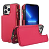 For iPhone 12 Pro Double Flap Zipper RFID Leather Phone Case with Short Lanyard(Red)