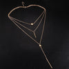 Simple 3-Layer Necklace Small Dot Exquisite Metal Bar Necklace Sweater Chain(Gold)