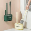 3 In 1 No Punch Wall Mounted Toilet Brush Household TPR Bristles Bathroom Cleaning Brush With Base(Dark Green)