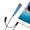 3.5mm Male + 3.5mm Female Ports Mini Household Mobile Phone Sing Song Metal Condenser Microphone, Compatible with IOS / Android System(Blue)