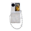 For OPPO Find N3 Flip Three Parts Pearlescent Shell Texture Phone Case with Bracelet(Beige)