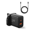 J0YROOM TCF05 20W USB+USB-C/Type-C Dual Interface Fast Charger Set, Specification:UK Plug(Black)