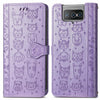 For Asus Zenfone 8 Flip Lovely Cat and Dog Embossing Pattern Horizontal Flip Leather Case , with Holder & Card Slots & Wallet & Cartoon Clasp & Lanyard(Purple)