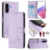 For Samsung Galaxy A56 5G Cat Rat Embossed Pattern RFID Leather Phone Case with Lanyard(Purple)