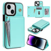 For iPhone 15 Three Fold Card Bag Phone Case with Long Lanyard(Mint)