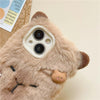 For iPhone 15 Pro 3D Capybara Plush Full Coverage Phone Case(Brown)