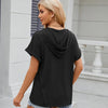 Ladies Summer Hooded Button Loose Short Sleeve T-Shirt Blouse, Size: XL(Black)