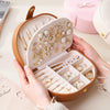 Double Layer PU Jewelry Storage Box Semi-circular Portable Earring Necklace Ring Organizer Box(White)