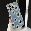 For iPhone 12 Pro Creative Multi-hole Black Lace Denim PU Phone Case