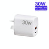 PD30W USB-C / Type-C + QC3.0 USB Charger with 1m Type-C to 8 Pin Data Cable, AU Plug(White)
