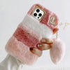 For iPhone 13 Pro Max Gold Diamond Flower Decorated Plush Silicone Phone Case with Pendant(Pink White)