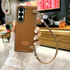 For Samsung Galaxy Z Fold4 5G Comfortable Short Plush Full Coverage Phone Case with Wrist Strap(Brown)