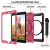 For iPad 10.2 360 Degree Rotating Case with Pencil Holder, Kickstand Shockproof Heavy Duty with Shoulder Strap,Hand Strap(Black+Hot Pink)