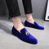 Casual Sickle Suede Men Shoes Flat Slip-on Pointed Toe Dress Shoes Loafer, Size:41(Blue)