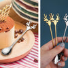 6pcs /Pack Christmas 304 Stainless Steel Deer Stirring Spoon Coffee Dessert Scoop, Color: Gold+Green Box