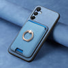 For Samsung Galaxy A16 Retro Cross Leather Ring Vertical Insert Card Bag MagSafe Phone Case(Blue)