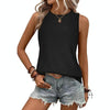 Women Spring Summer Round Neck Printed Vest T-Shirt Top, Size: M(Black)