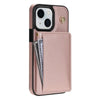 For iPhone 15 Plus Three Fold Card Bag Phone Case with Long Lanyard(Rose Gold)