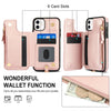 For iPhone 11 Double Flap Zipper RFID Leather Phone Case with Short Lanyard(Rose Gold)