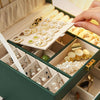 Diamond Pattern PU Leather Three-layer Drawer Jewelry Box Necklace Ring Jewelry Storage Box(Dark Green)