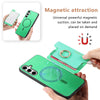 For Samsung Galaxy S25 Ultra 5G Retro Cross Leather Ring Horizontal Insert Card Bag MagSafe Phone Case(Green)