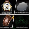 OLEVS 6663 Men Multifunctional Waterproof Hollow Leather Strap Mechanical Watch(White + Brown)